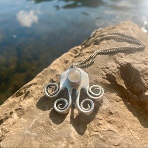 Sterling Silver Moonstone Fork Pendant Necklace